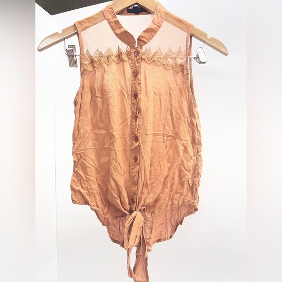 mine Tops - mine Rust Orange Sleeveless Tie-Front Blouse